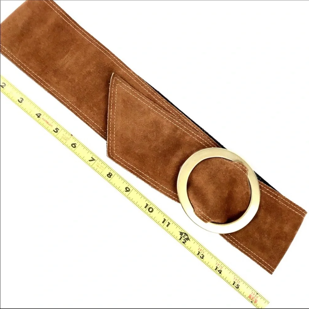 Kristen Kahle Tan 3”Suede Belt & Brass Buckle